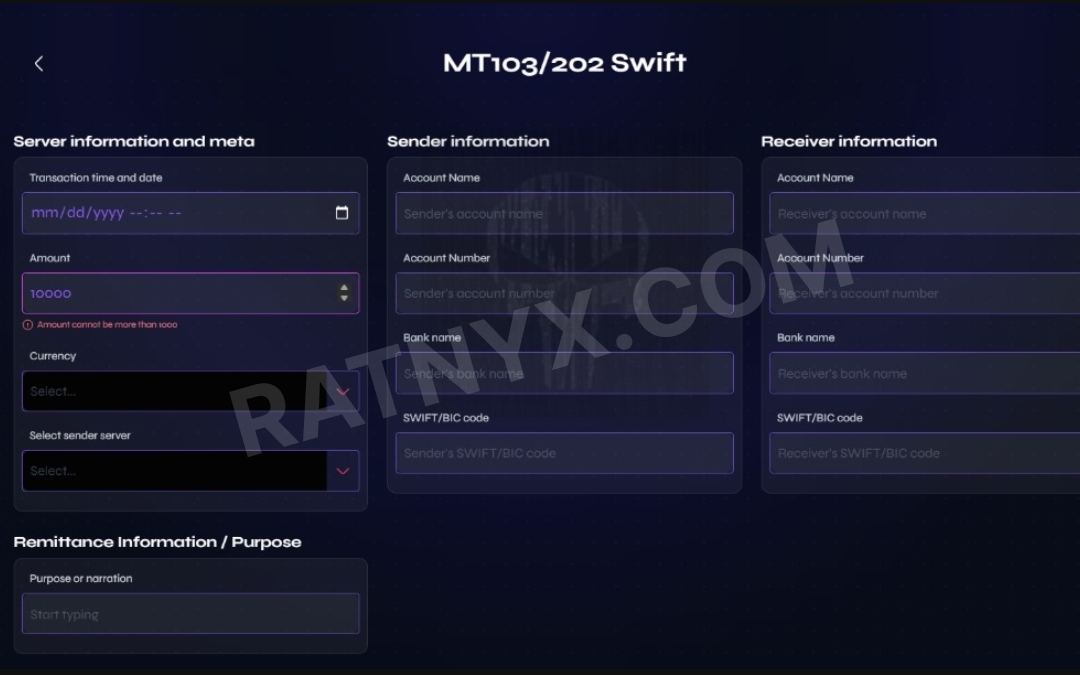 MT103 Swift: Bank Account Available Balance Money Flashing